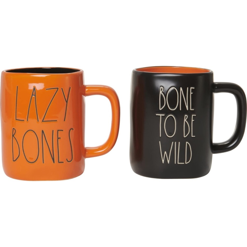 Rae Dunn LAZY BONES & BONE TO BE WILD Halloween Mug Set